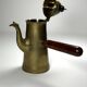 Antique oriental coffee pot, solid brass & wooden handle - 19th century Ottoman