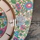 Vintage formica clock silent asymmetrical wall pendulum "Flowered blue purple"