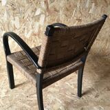 Vintage armchair with woven cord and wooden frame, Axel Larsson, circa 1960.