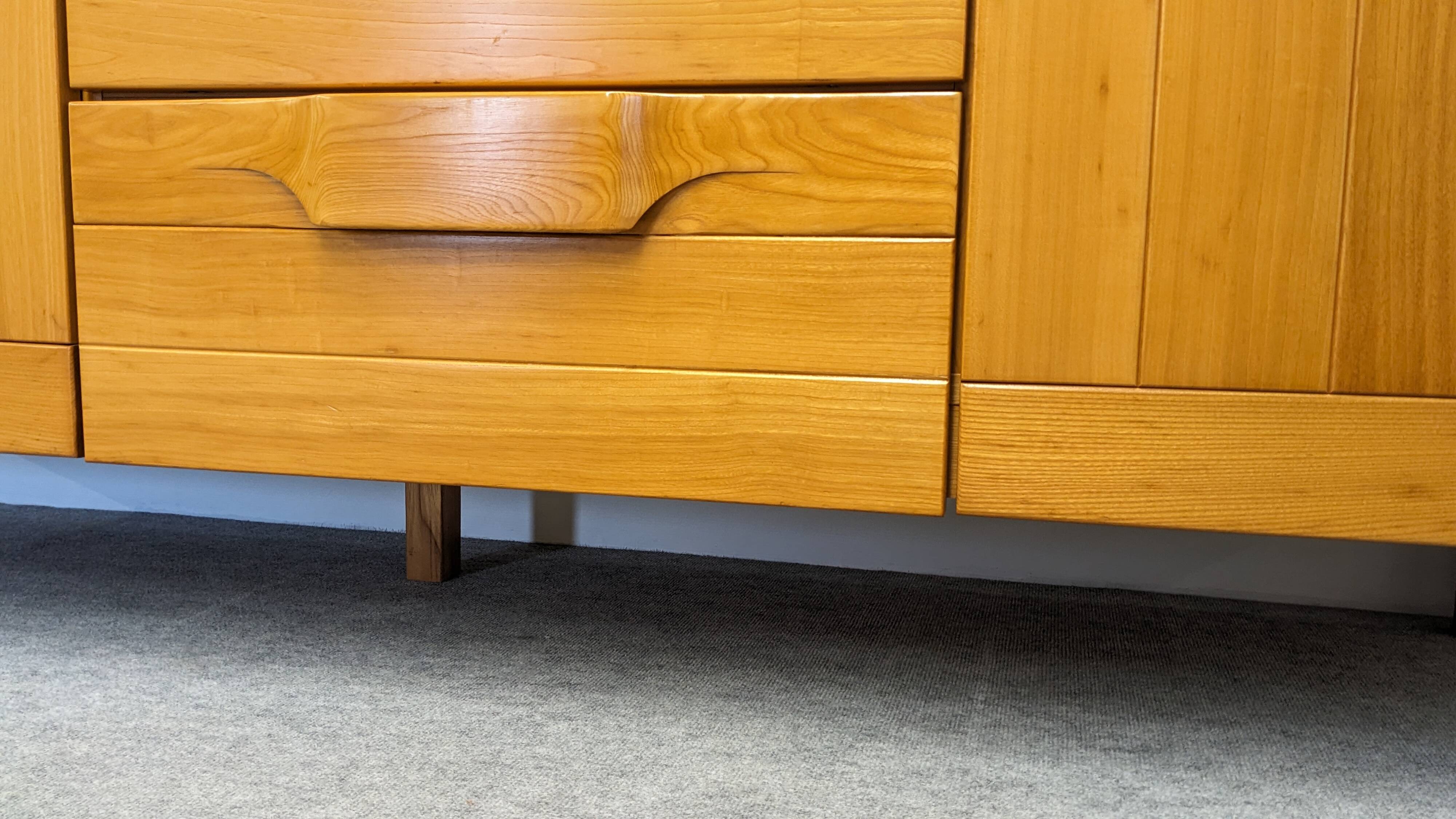 Solid elm sideboard, Maison Regain, France, circa 1970