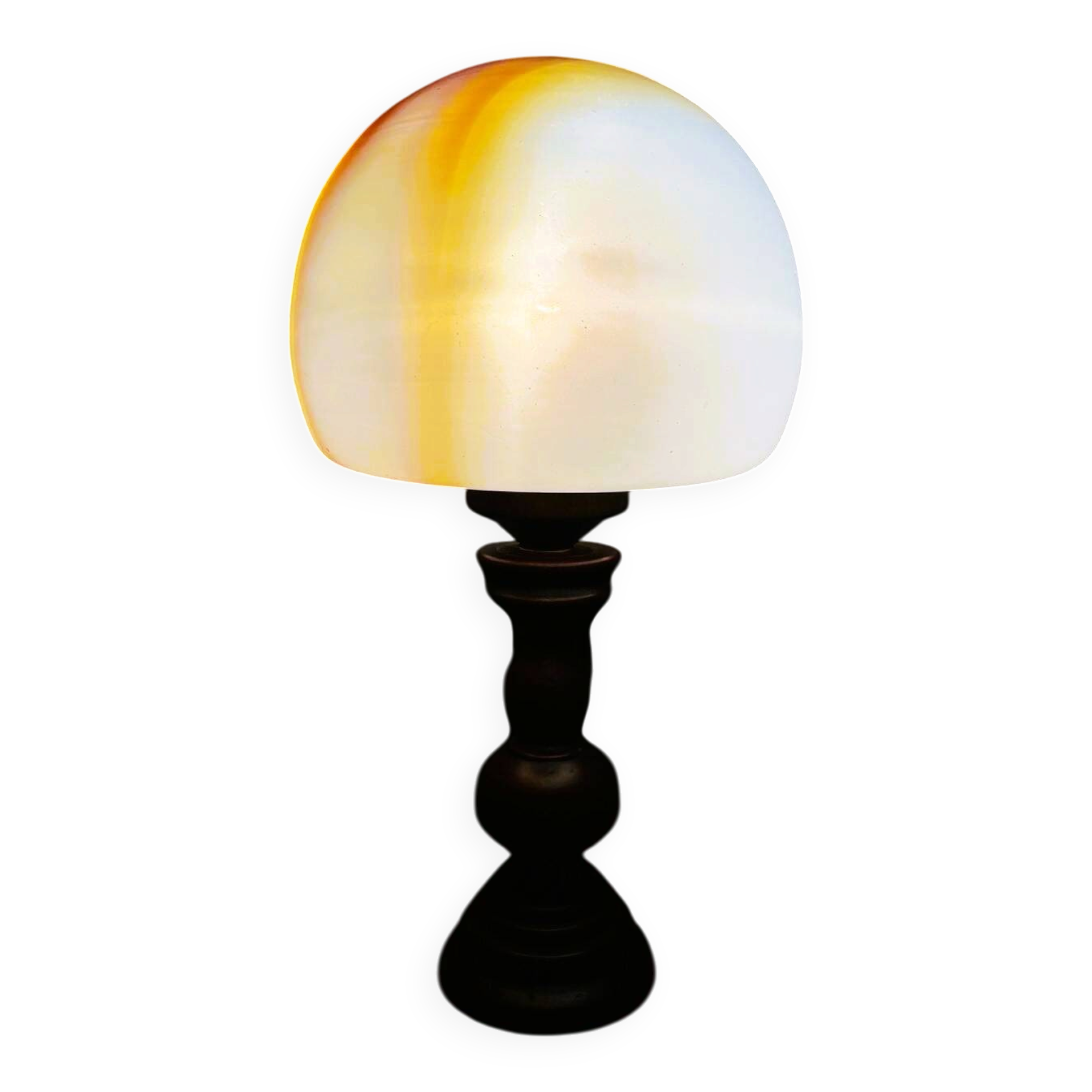Portuguese wood and slag onyx glass table lamp 1960s