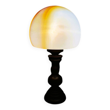 Portuguese wood and slag onyx glass table lamp 1960s