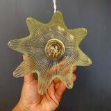 Vintage tulip flower pendant light in ribbed glass