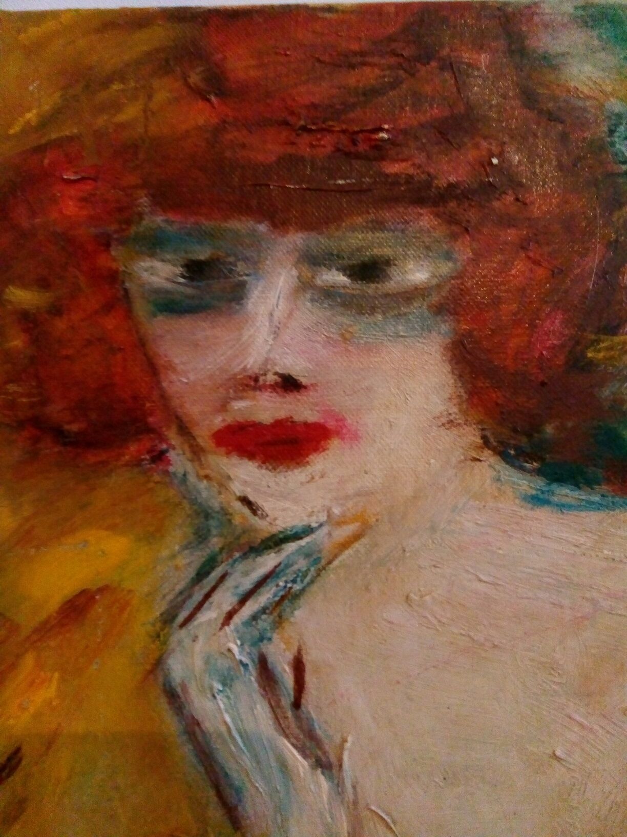 Painting of woman portrait in oil
