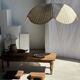 Large suspension or lampshade in flat woven tulip flower rattan H35 D