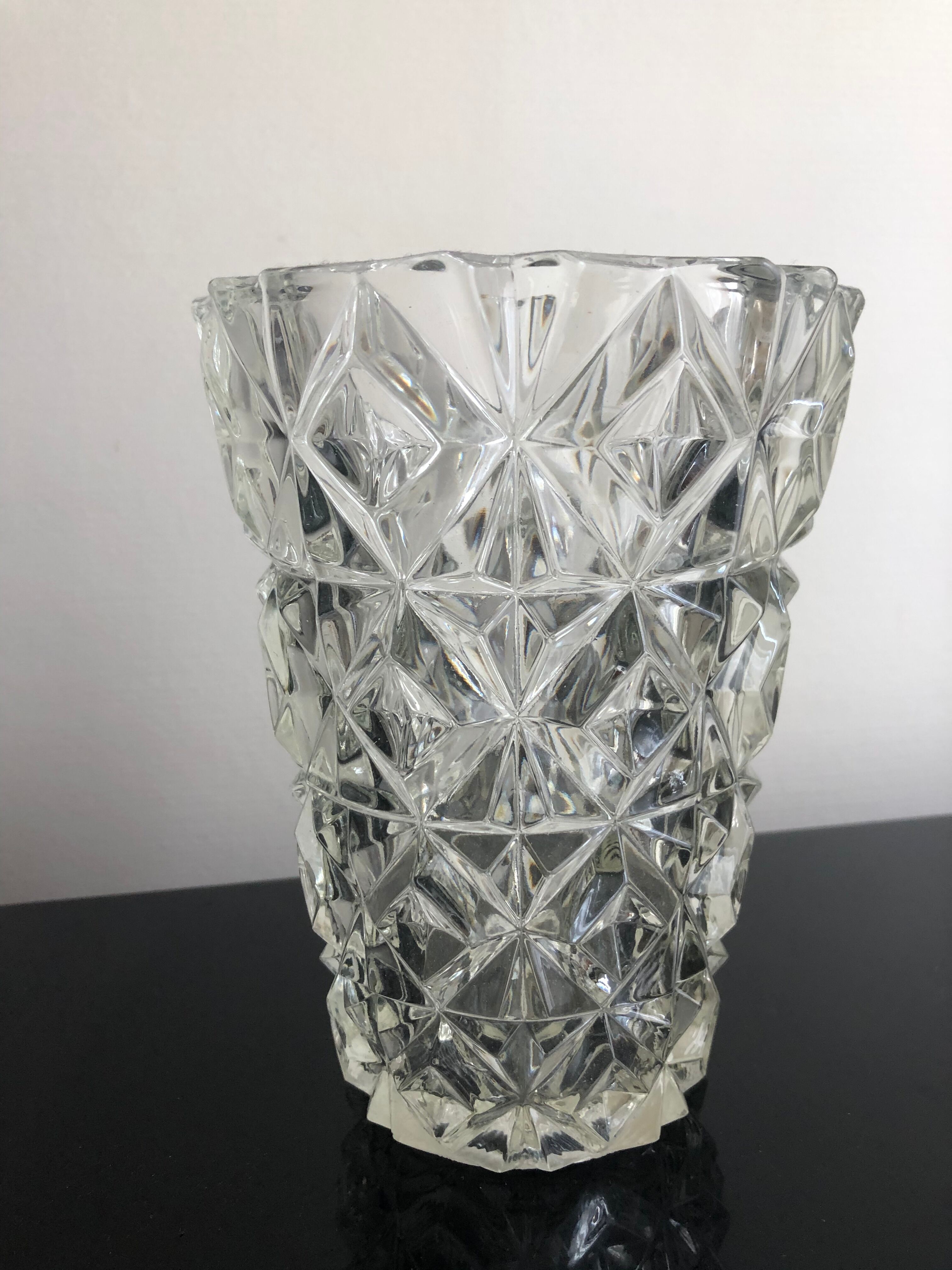 Diamond-cut vase, thick glass