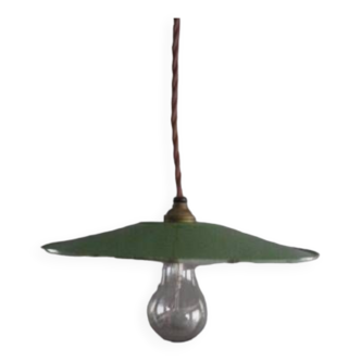 Old pendant light in green enameled sheet metal