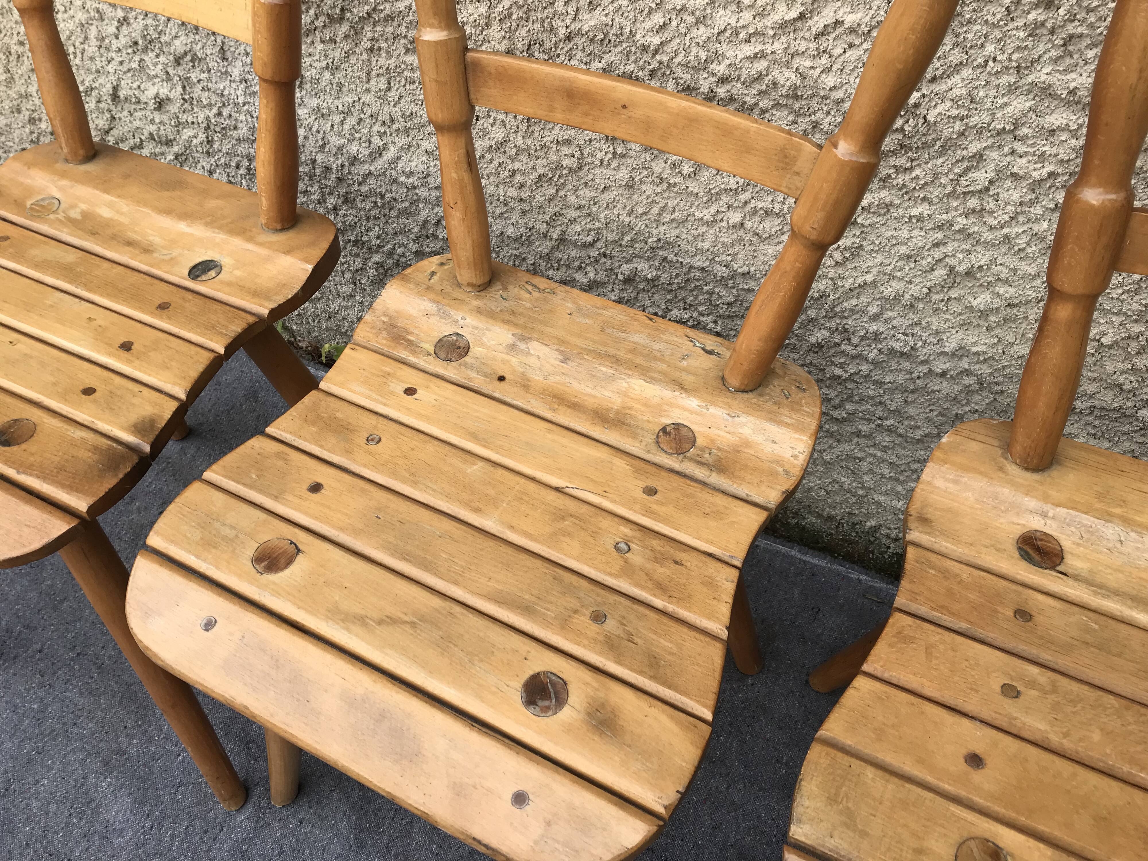 Set of 4 Vintage Beech Chairs Bistro Country Feet Compass