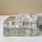 Set of 4 pressed glass ice cube candle holders