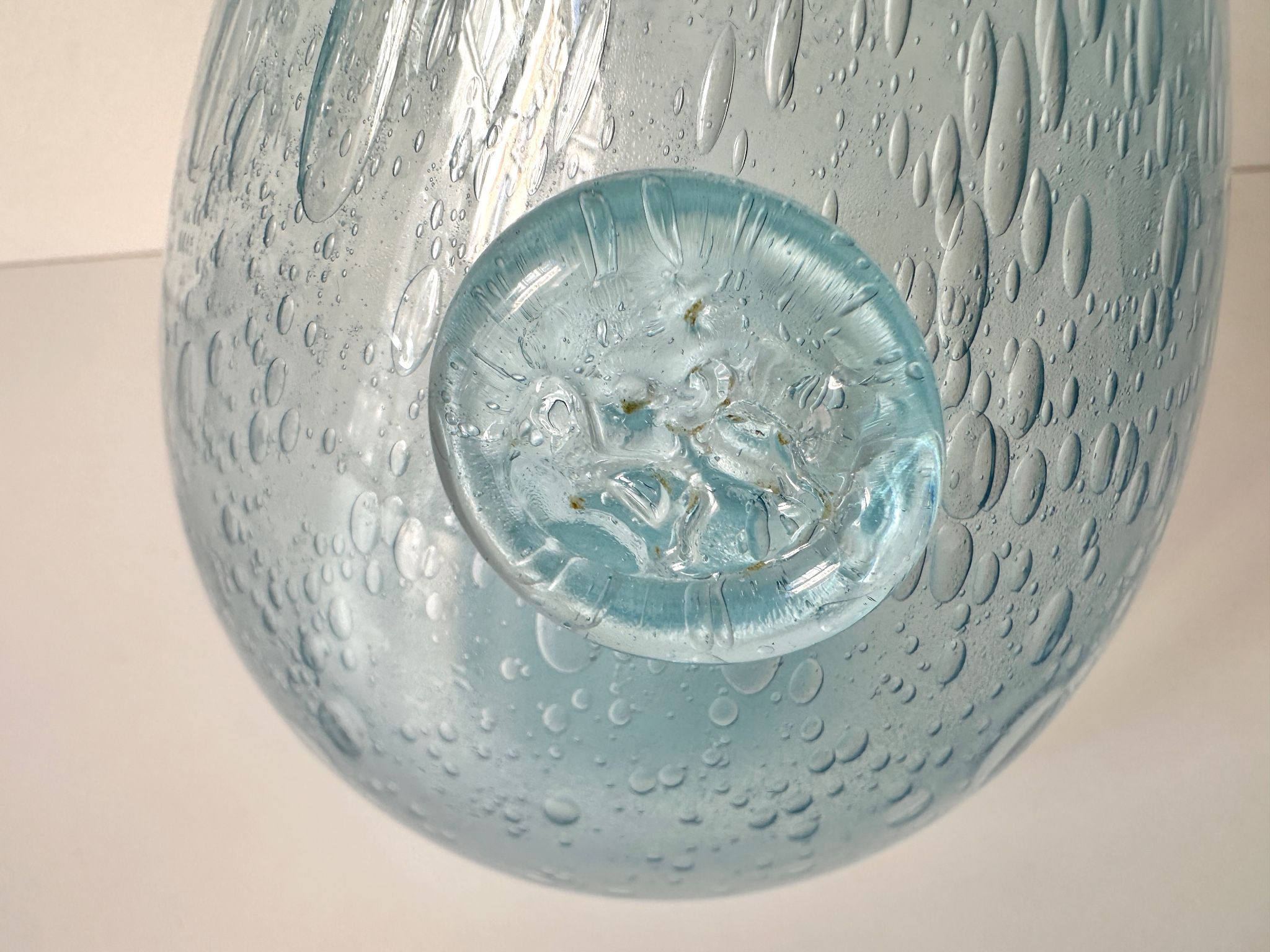 Vintage 1960s blue bubble glass BIOT carafe