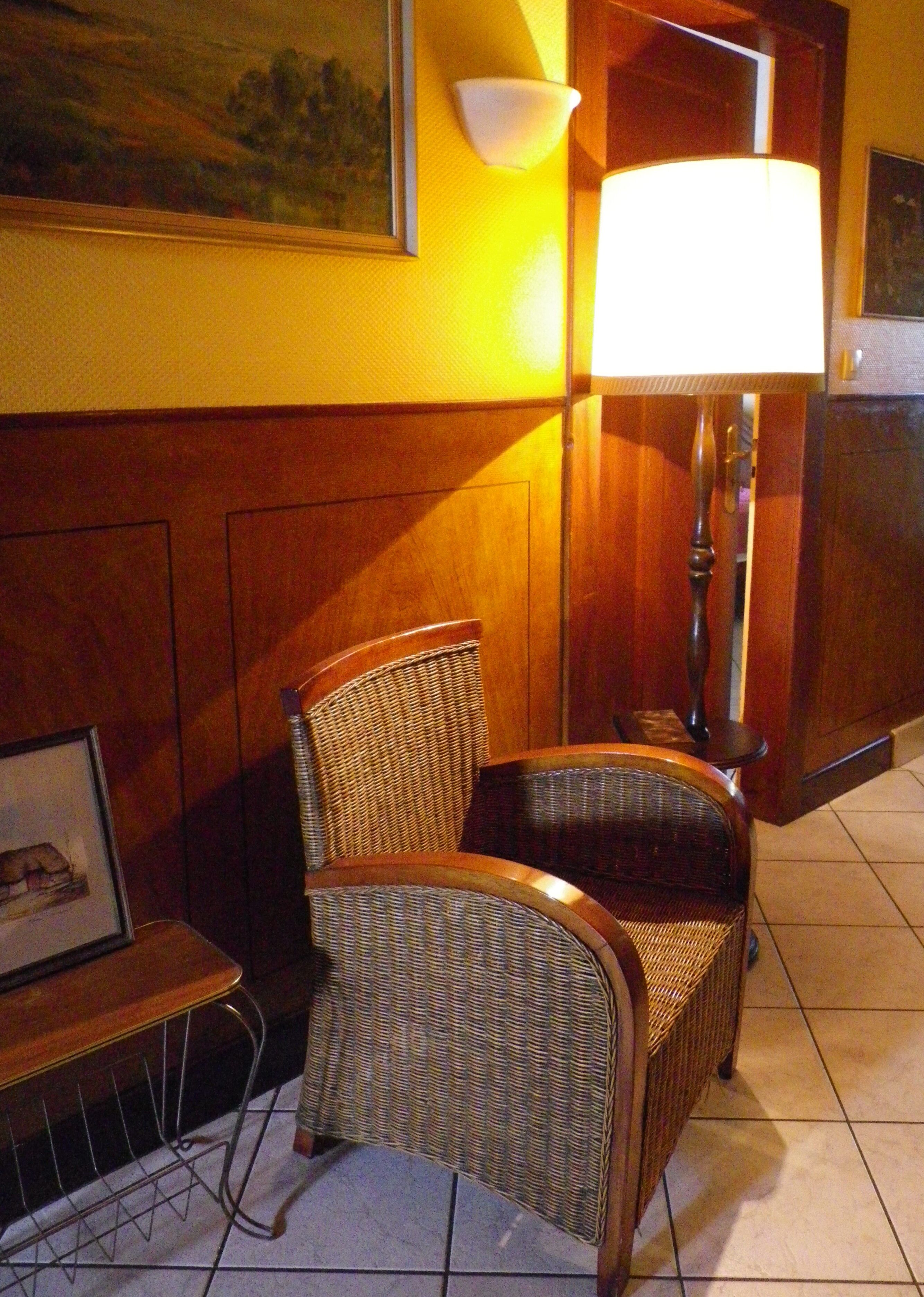 Wooden 1960s lamppost with large lampshade