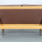 1970s L. Olsen & Søn Oak and Leather 2-Seater Sofa, Denmark