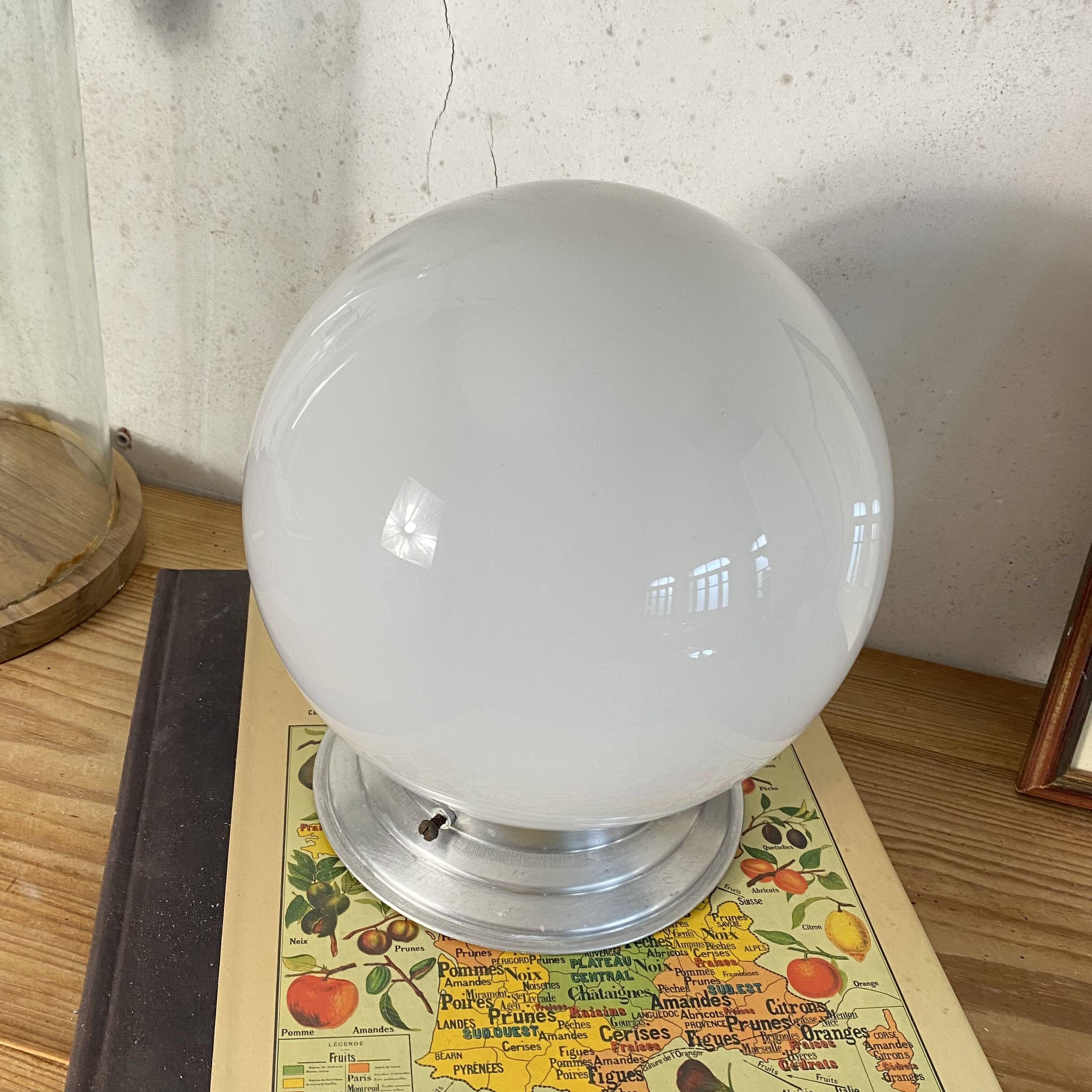 Ceiling light or wall light with white opal glass globe, 20 cm, aluminium rose.