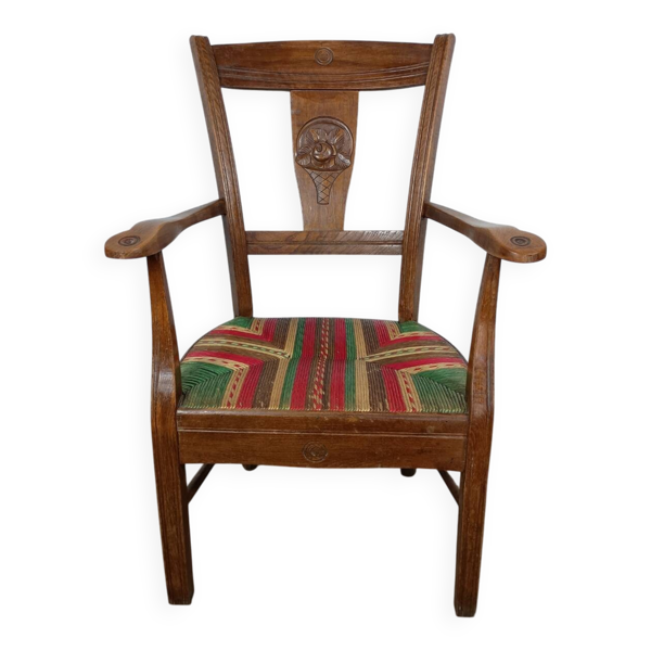 Fauteuil bois et paille art déco