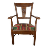 Art Deco wood and straw armchair