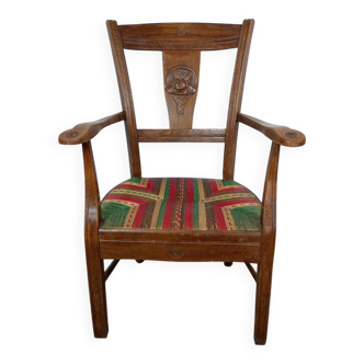 Fauteuil bois et paille art déco