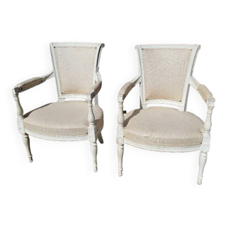 Pair of louis xvi style armchairs painted white