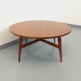 Large round vintage Scandinavian coffee table Smorrebrod by Arne Vodder, extendable into a dining table