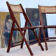 Pair of folding wooden chairs and canning