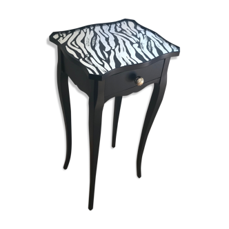 Dark blue zebra bedside table with silver leaf