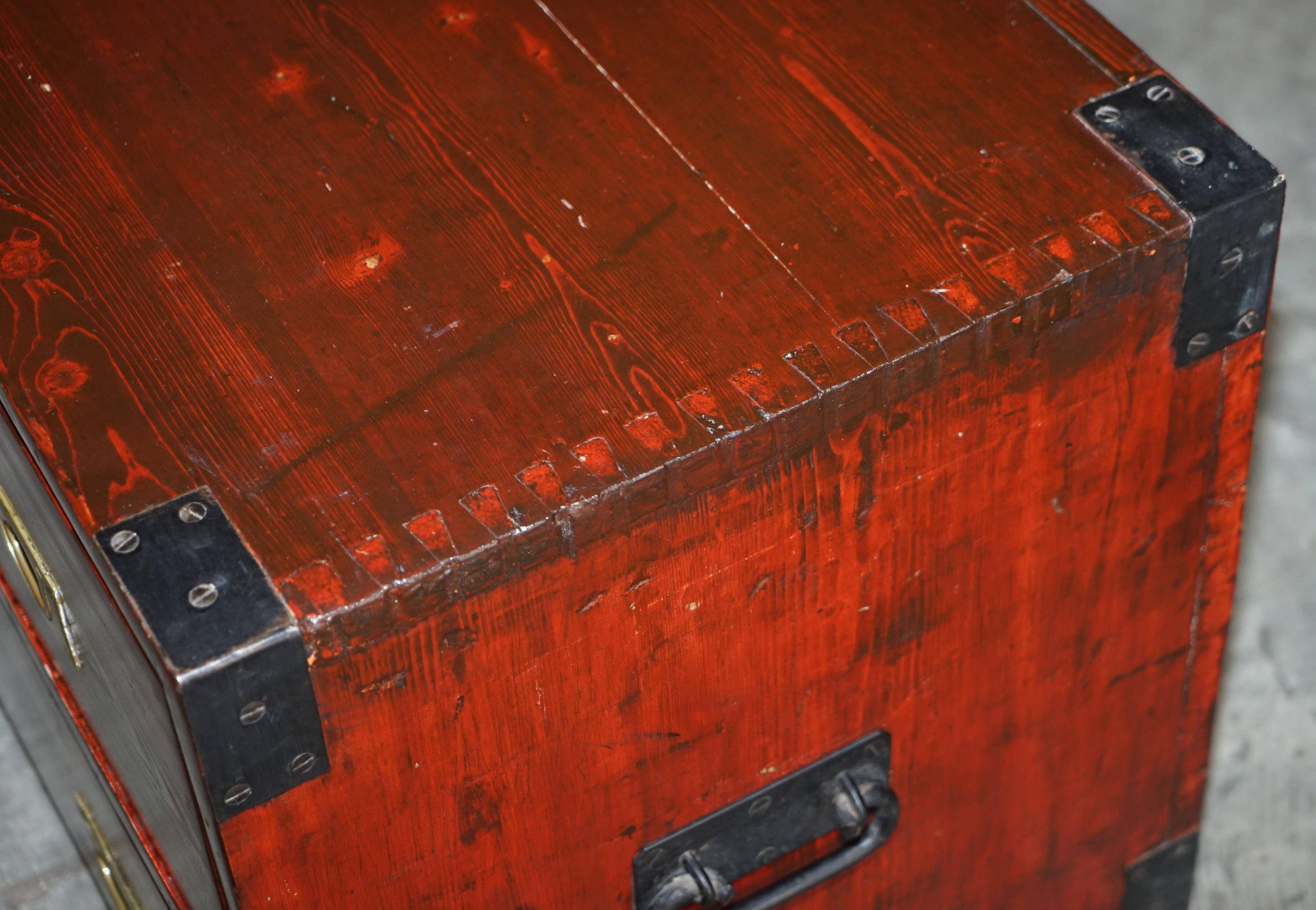 Antique Victorian military commode in Oregon pine with nameplate.