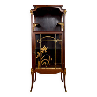 Art Nouveau display case, bronzes and carved wood on a floral theme, circa 1900
