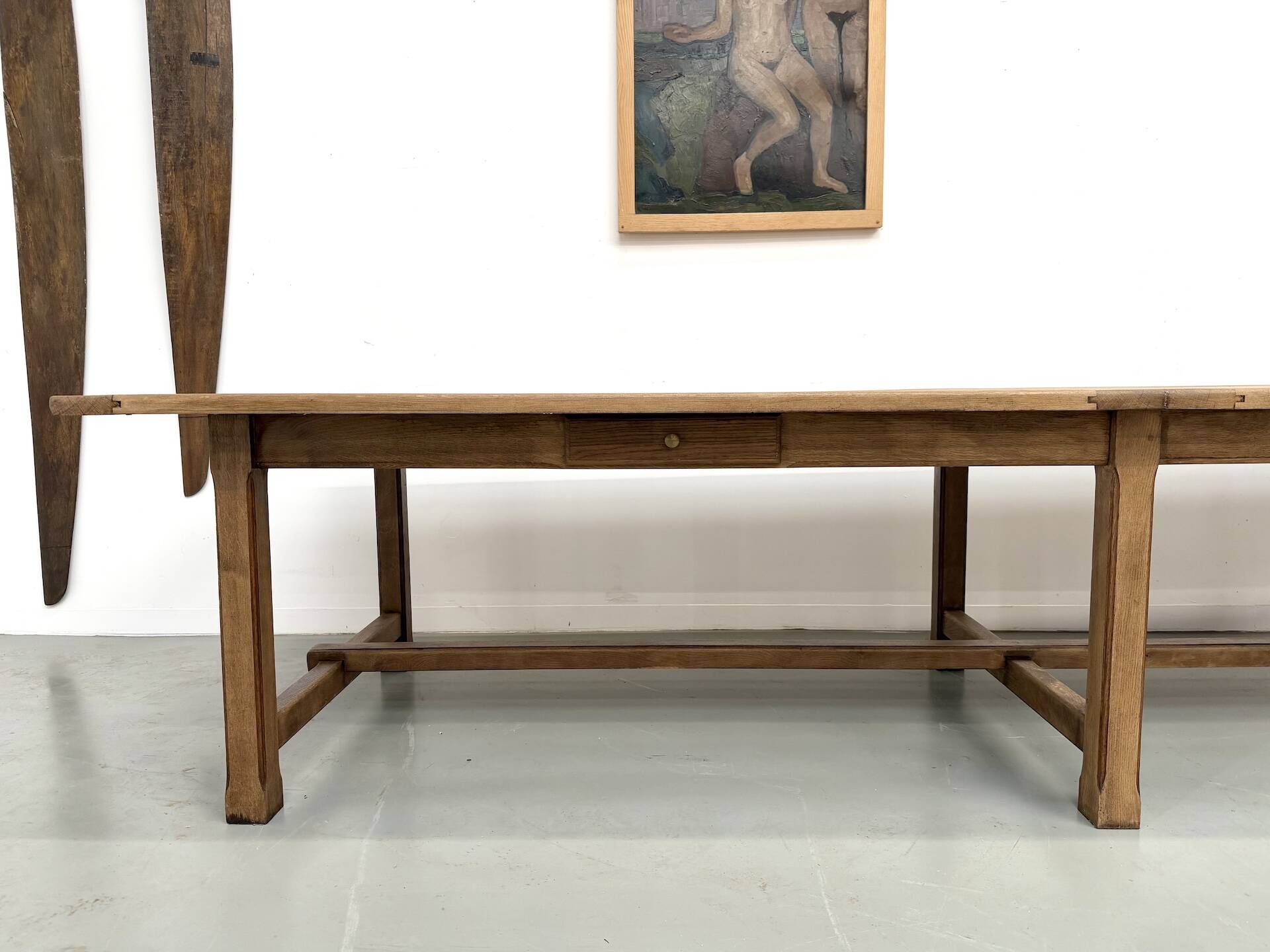XXL farmhouse table in solid oak 350 cm - Reconstruction Style - 1950s
