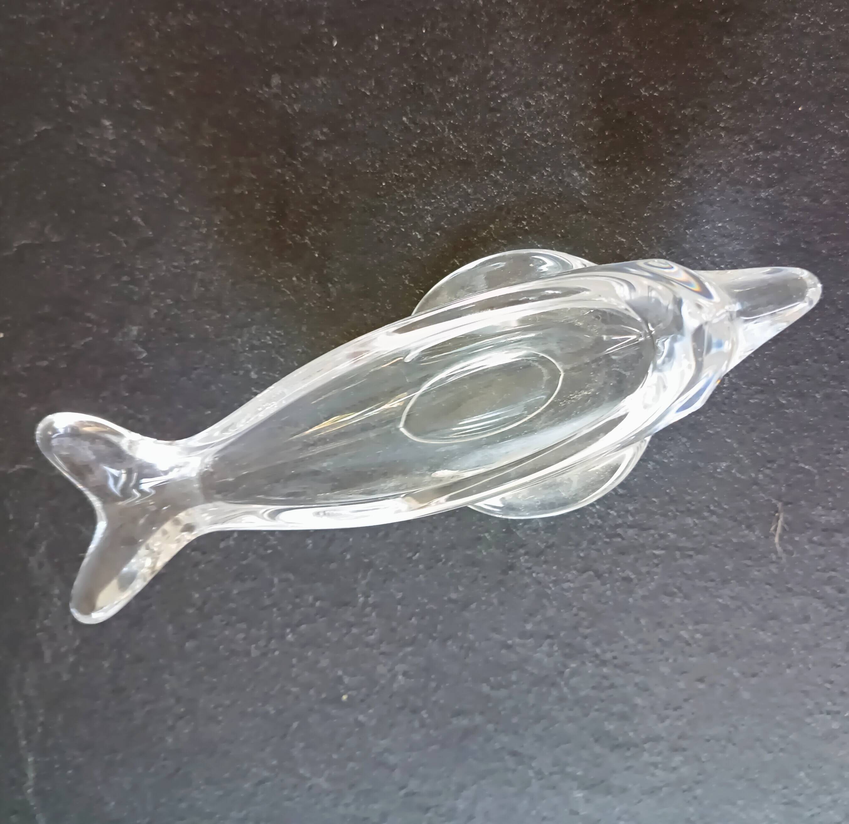 Set of 2 Empty Pockets, Dolphin Fish Glass Jars, Vannes Crystal