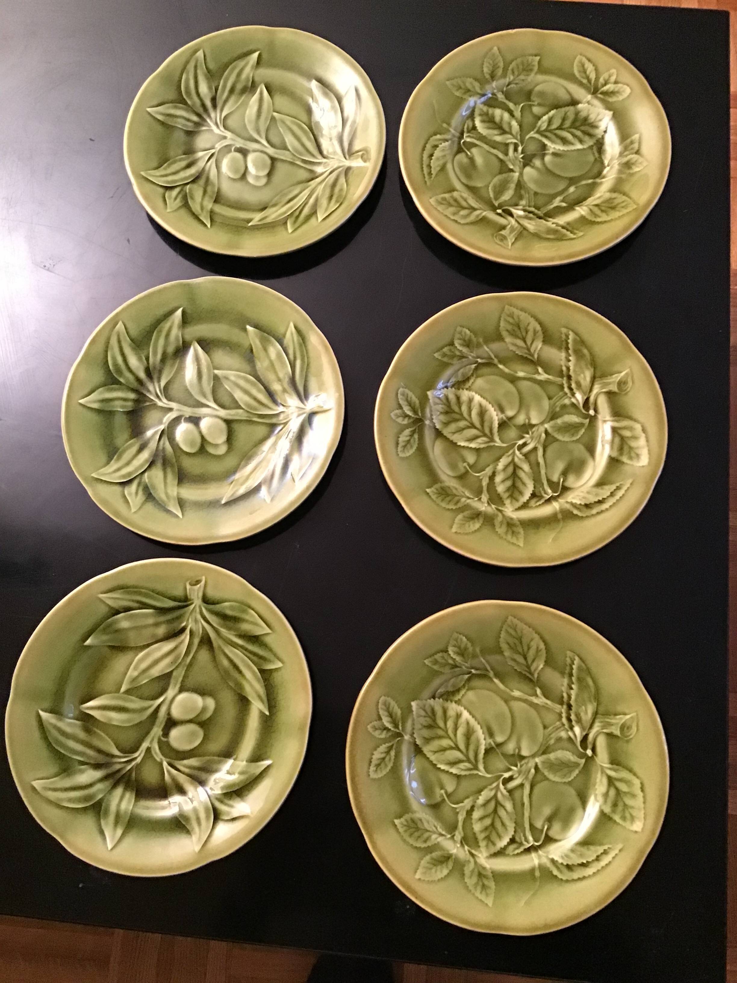 6 assiettes verte Choisy le Roi en parfait etat