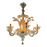 Venetian Chandelier in Colorless Murano Glass with 6 Lights, Circa 1930