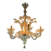 Venetian Chandelier in Colorless Murano Glass with 6 Lights, Circa 1930