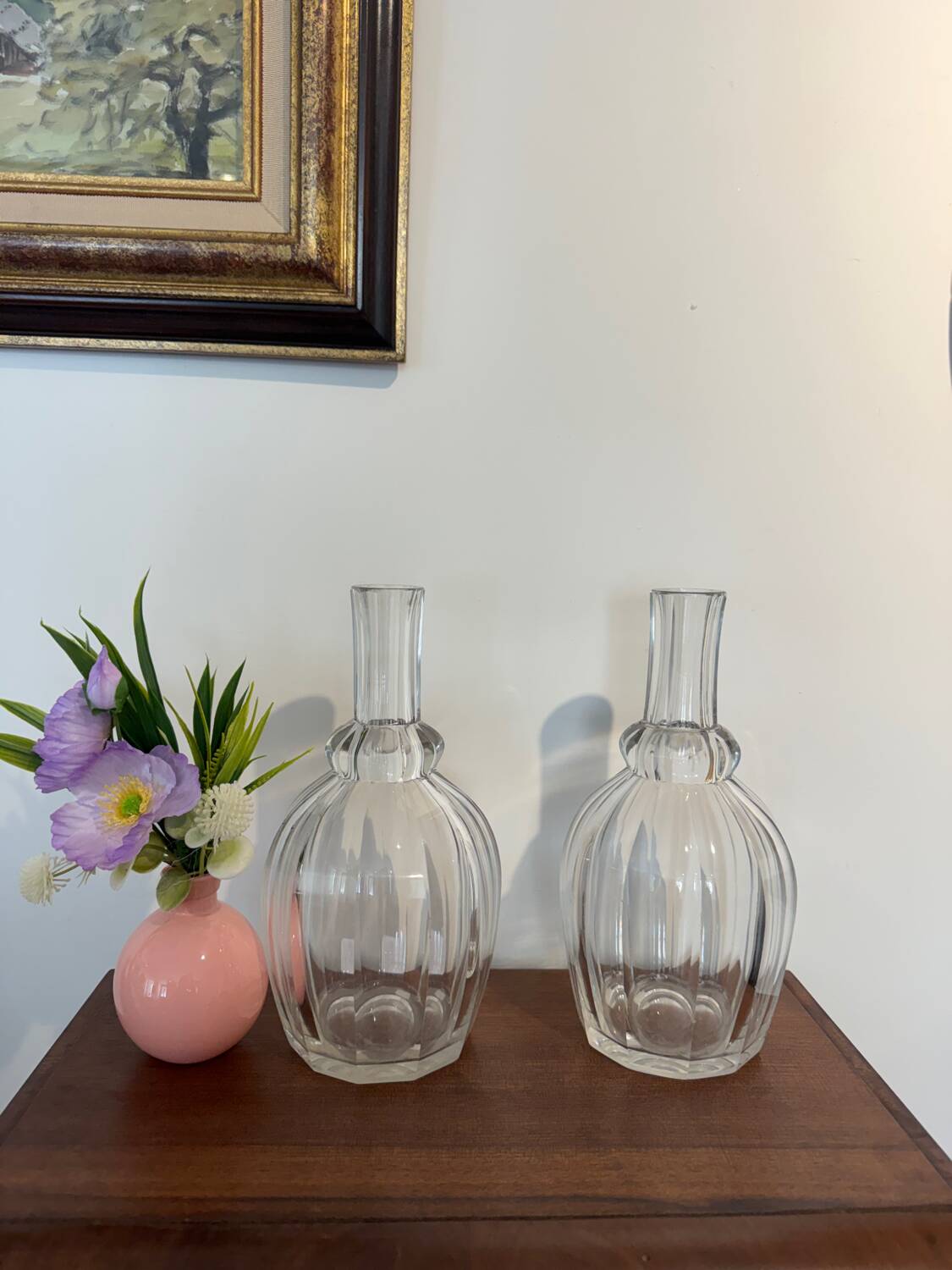 Pair of antique moulded crystal decanters (Baccarat style)