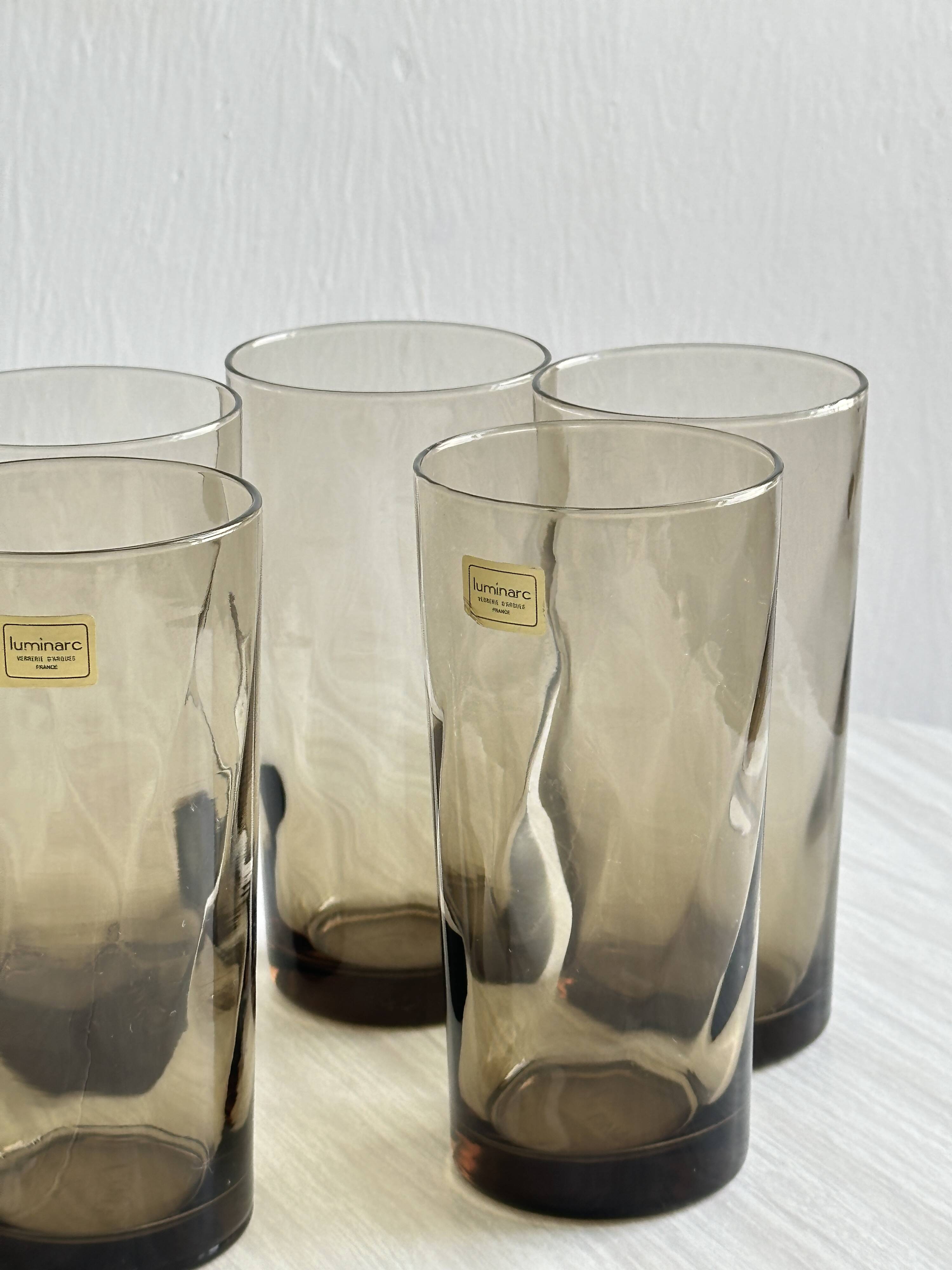5 Luminarc France smoked water/orangeade glasses.
