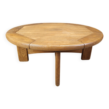 Table basse ronde en chêne danois, années 1960