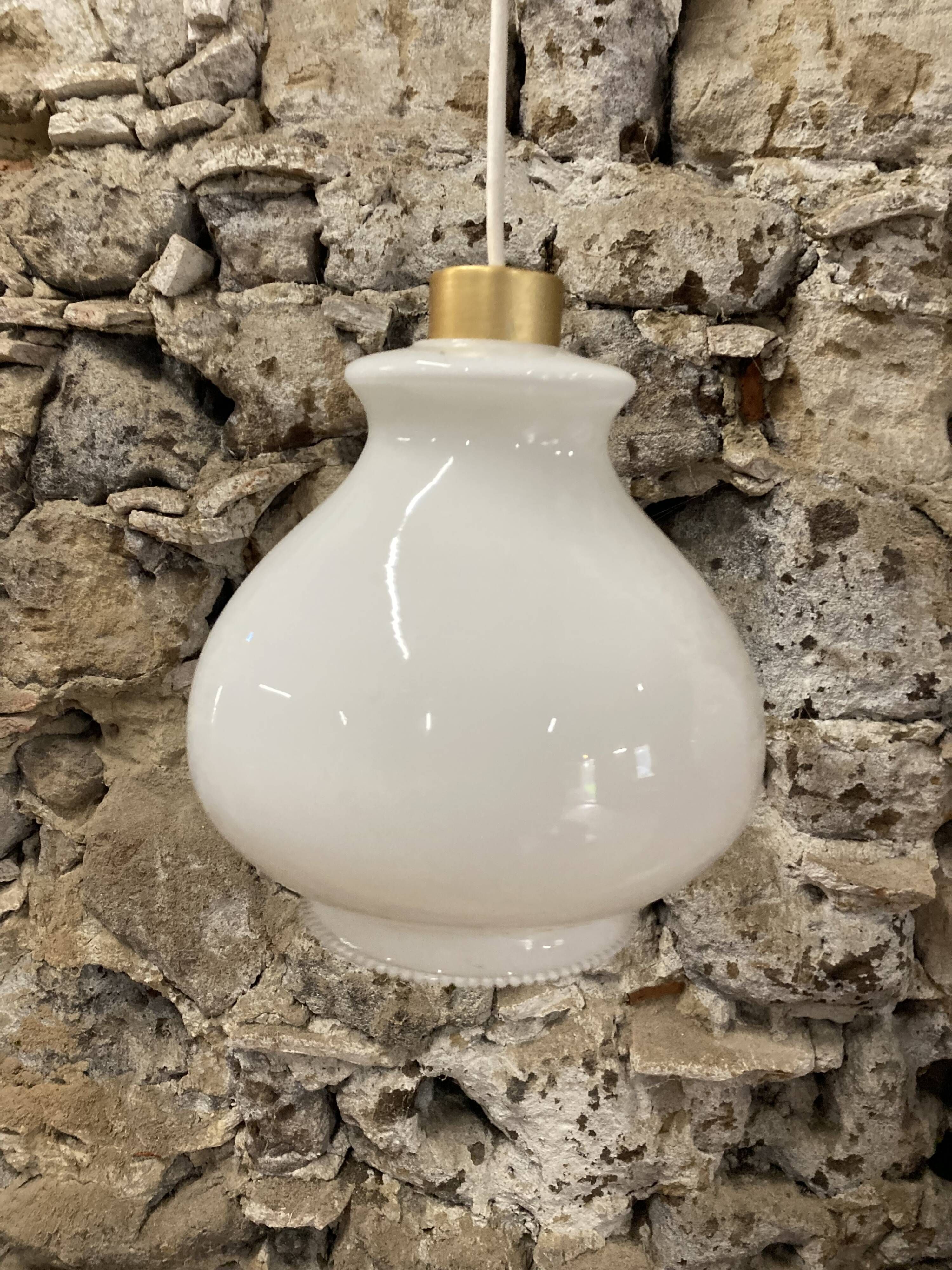 Pair of vintage white glass pendant lamp in the shape of a vintage globe