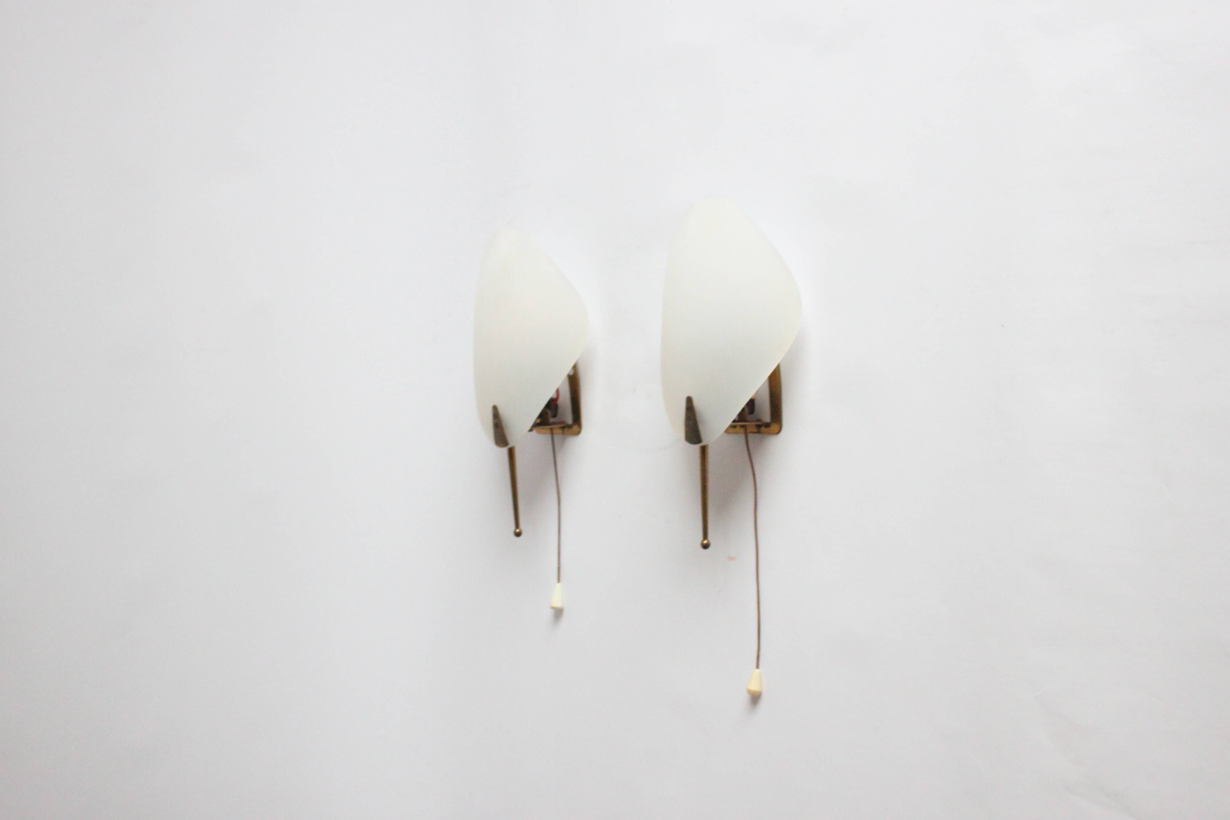 1950S leaf shaped brass and acrylic wall sconces