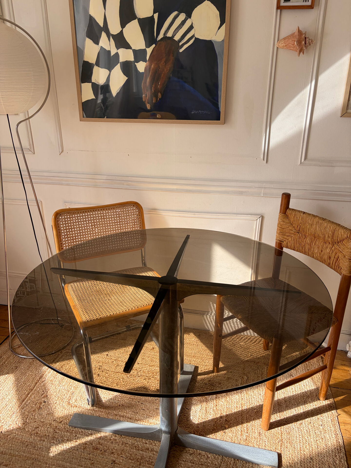 Dining table in metal and smoked glass Roche Bobois