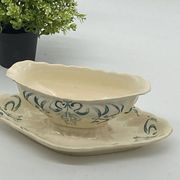 Longchamp earthenware gravy boat, Robert charcoal maker, Iris, art nouveau