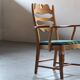 Vintage Brutalist Oak Razorblade Green Striped Armchair by H Kjærnulf, 1960