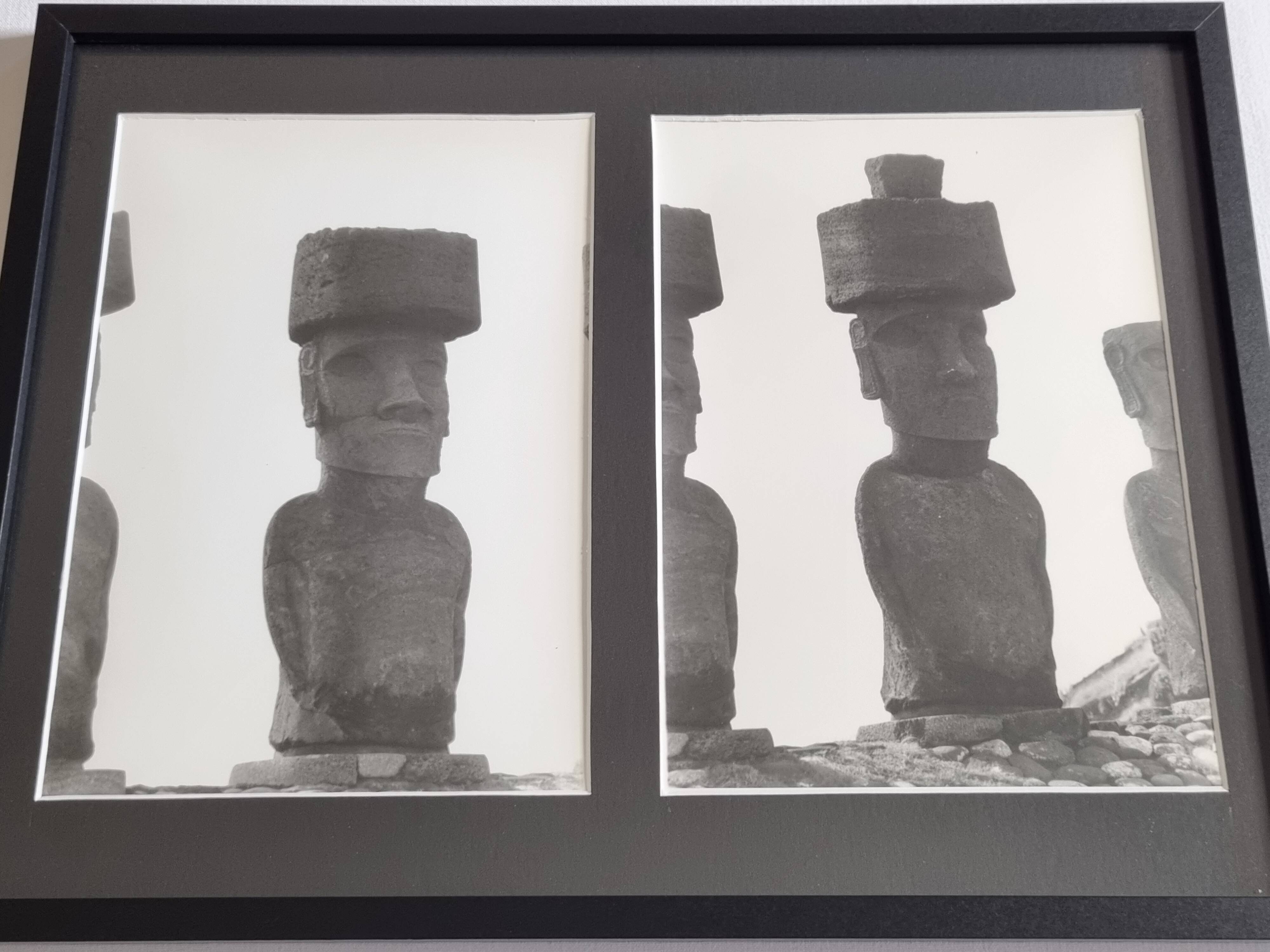 Vintage framed silver prints, Moais of Easter Island, ethnological mission from 1970
