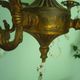 Rococo chandelier with crystal pendants, 4 lights, brass and metal 1950/1960