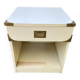 White Scandinavian bedside table in boat style made of wood.