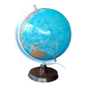 Ancien globe terrestre lumineux mappemonde en verre