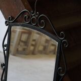 French mid-century brutalist wall mirror in wrought iron, made in the 1950s.