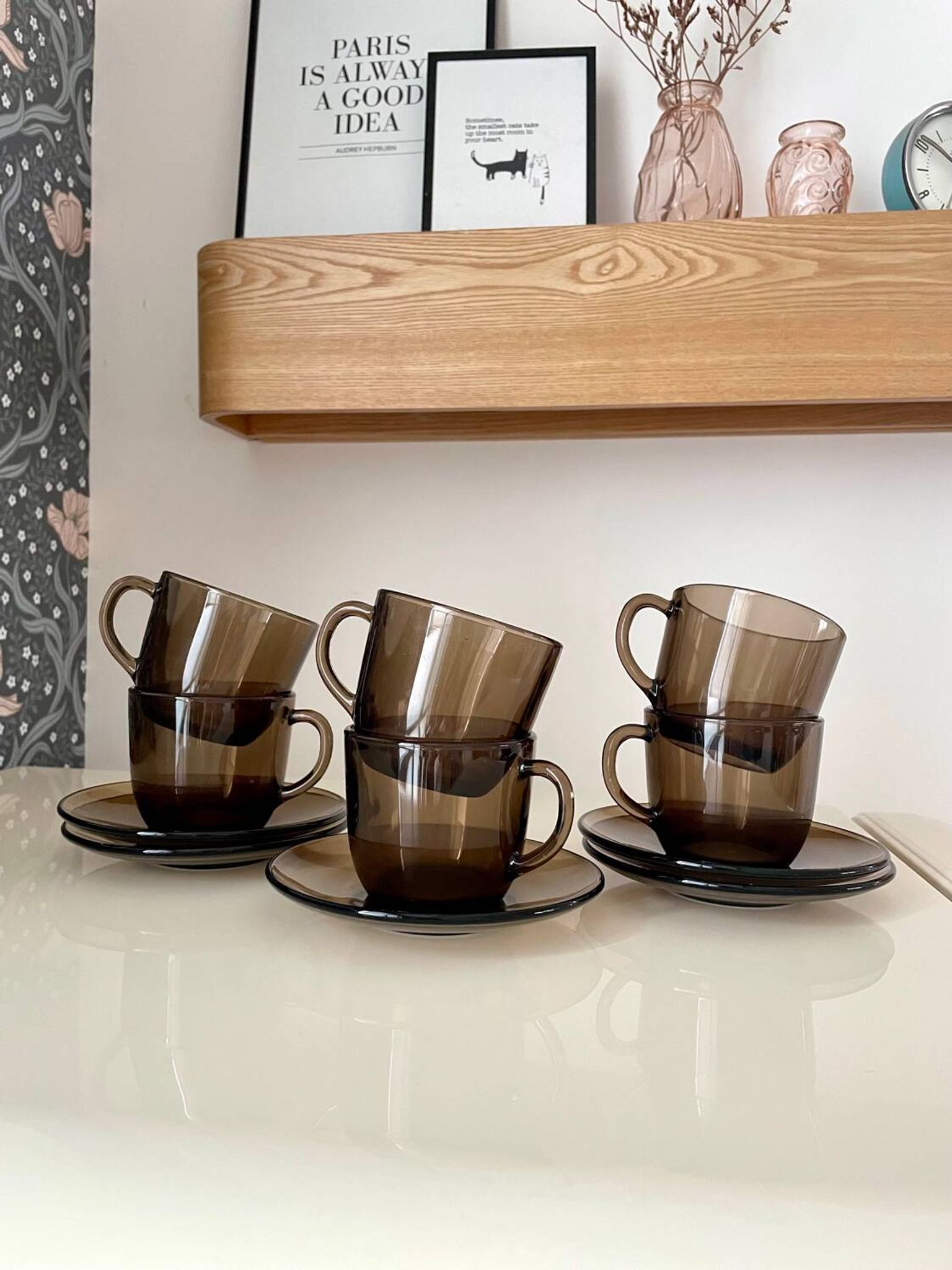 Set of 6 Vereco vintage 70 smoked glass cups