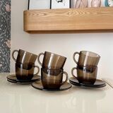 Set of 6 Vereco vintage 70 smoked glass cups