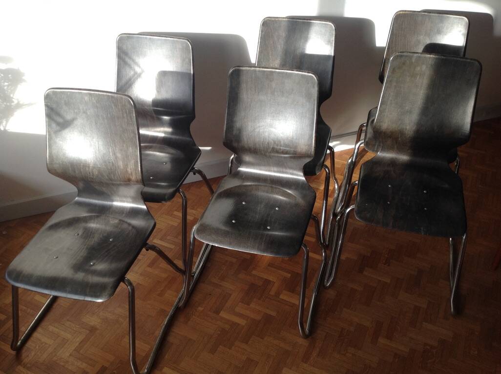 Six vintage Pagholz (or pagwood) Flötotto chairs (high back)