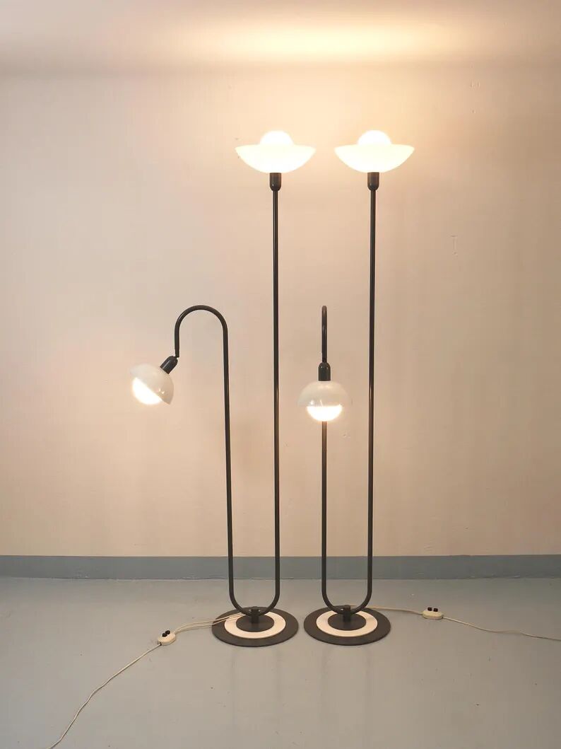 2 Postmodern 1980s Memphis Style Uplighter Floor Lamps, Torchiere, Italy, 1980s