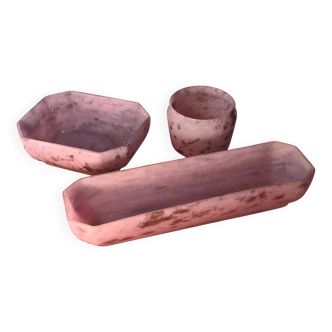 set of 3 pink glass paste 1920 signed Lorrain 23x13 good condition