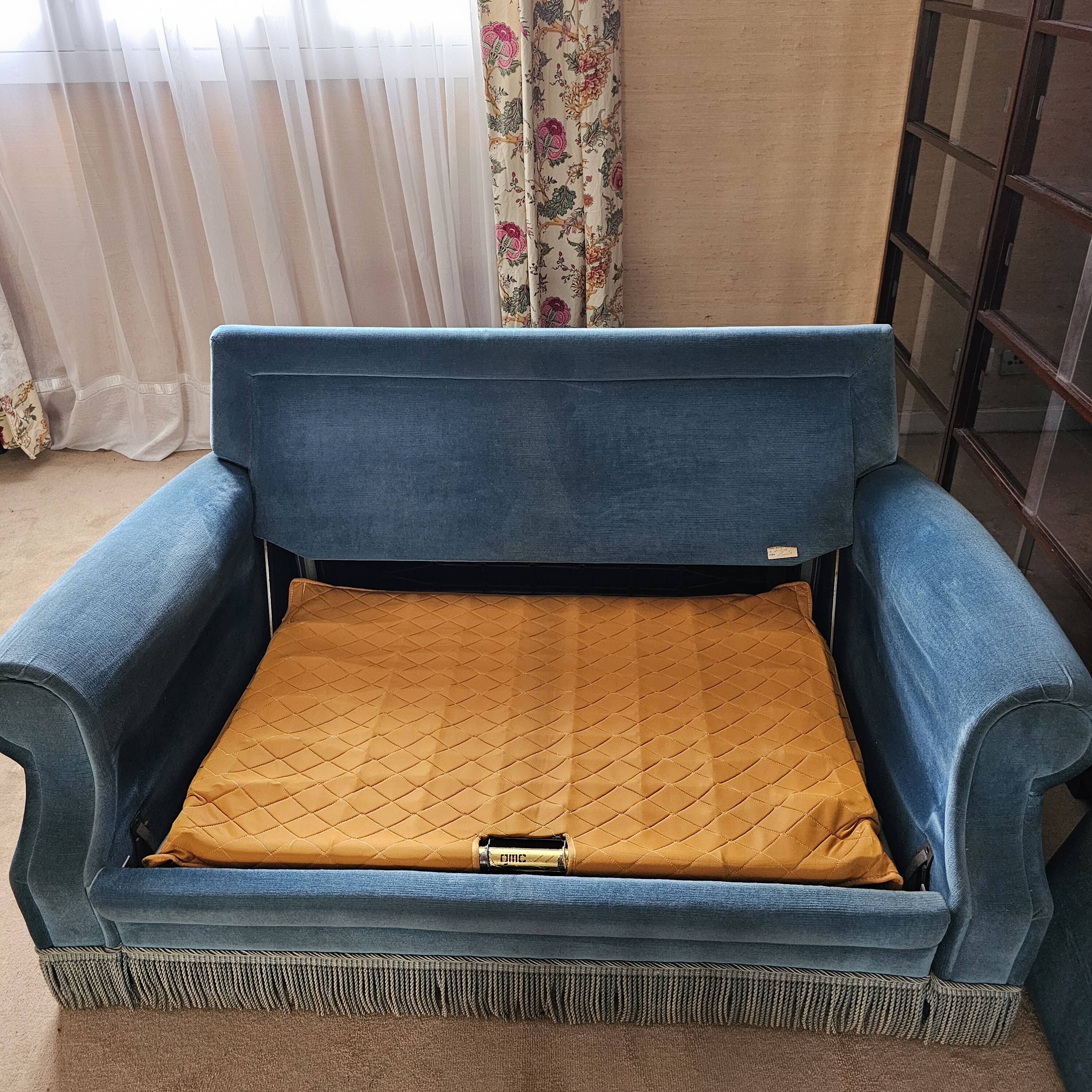 Turquoise blue velvet convertible sofa